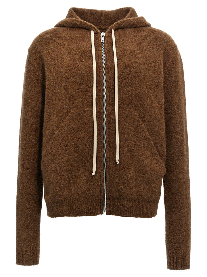 Zipped Hoodie Long Sweater, Cardigans Brown