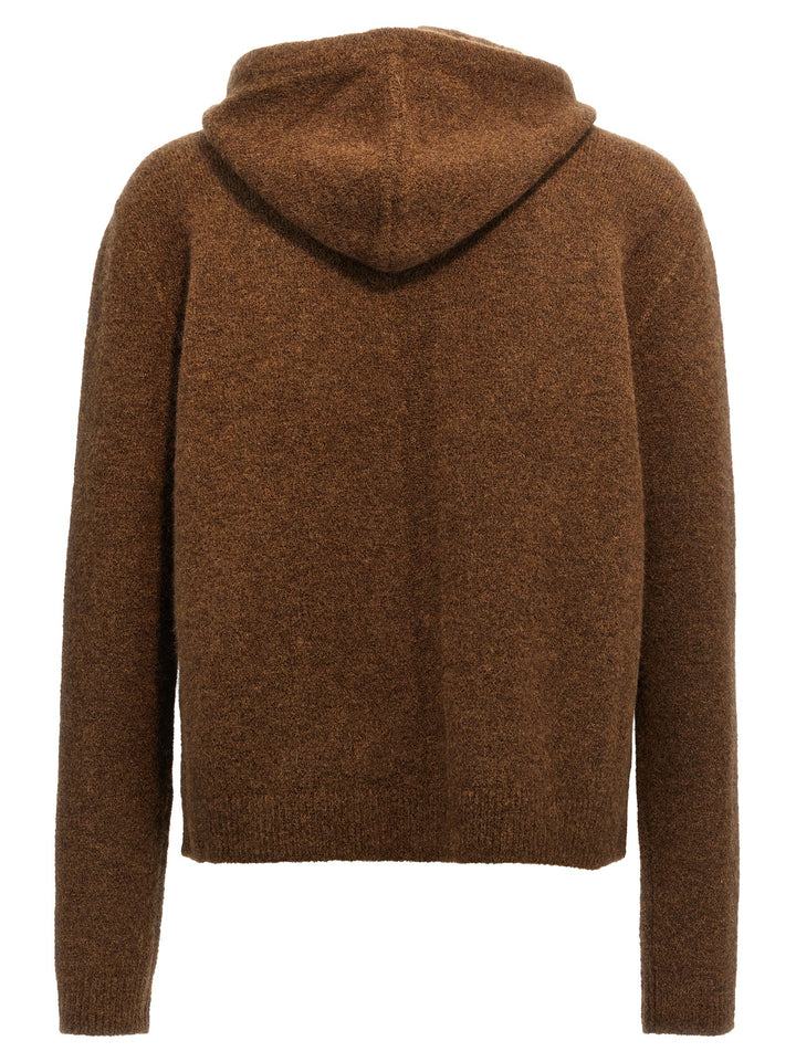 Zipped Hoodie Long Sweater, Cardigans Brown