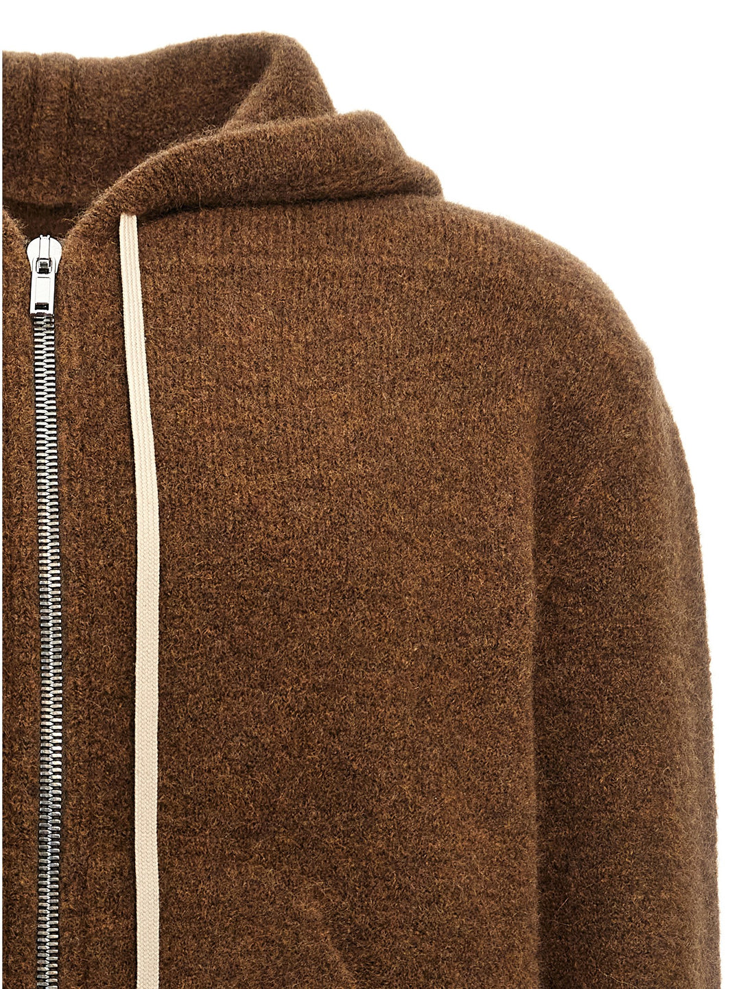 Zipped Hoodie Long Sweater, Cardigans Brown