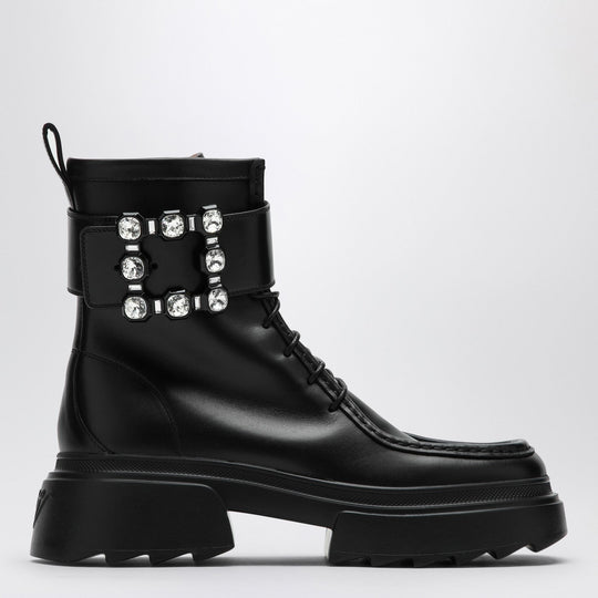 Black Leather Lace-Up Boot