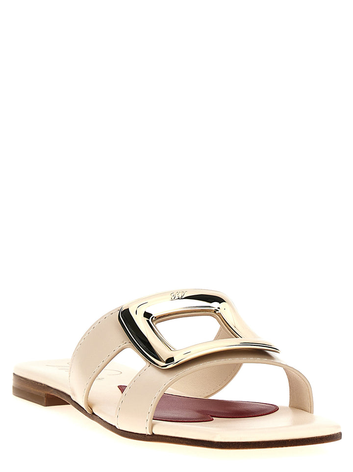 New Metal Buckle Mule Sandals White