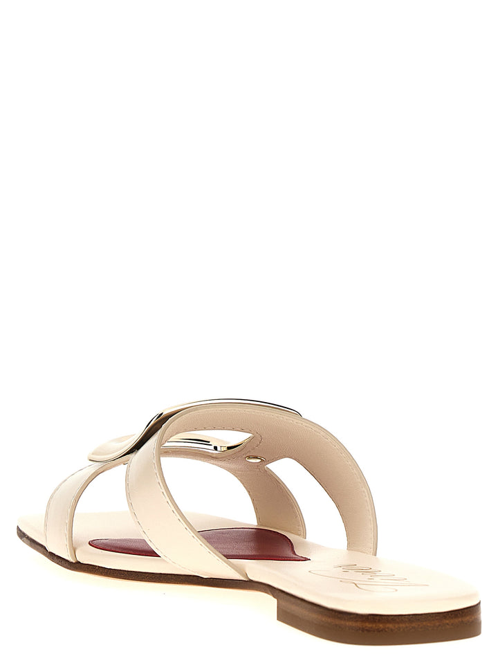 New Metal Buckle Mule Sandals White