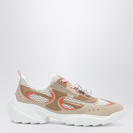Viv’ On The Run Beige/White Leather And Fabric Sneaker