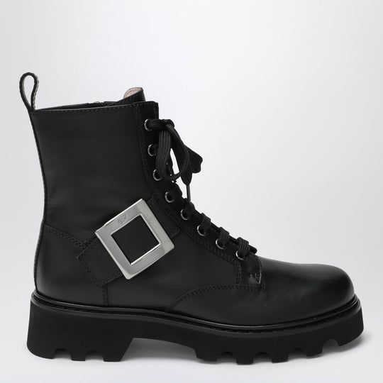 Viv' Rangers Truck Black Leather Ankle Boots