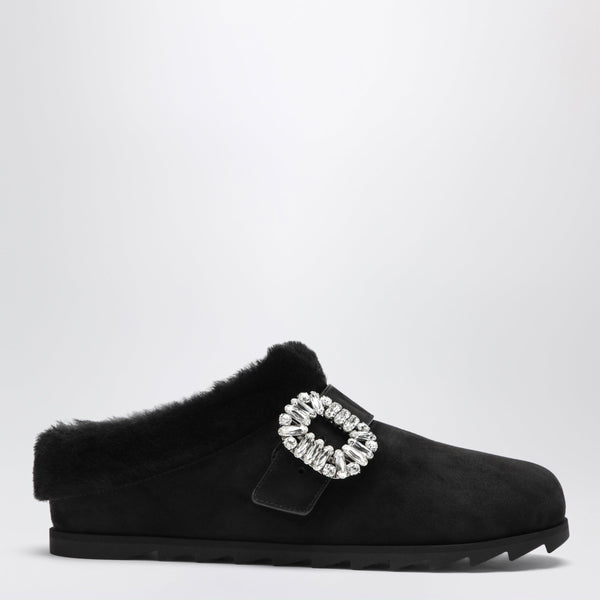 Black Suede Belle Vivier Buckle Mules