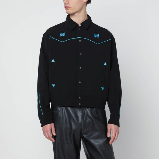 Black Shirt With Light-Blue Embroidery