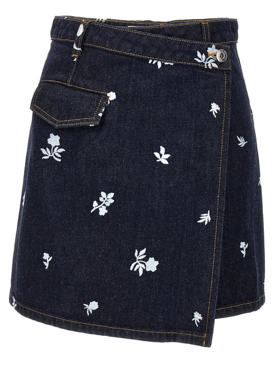 All-Over Embroidery Skirt Skirts Blue