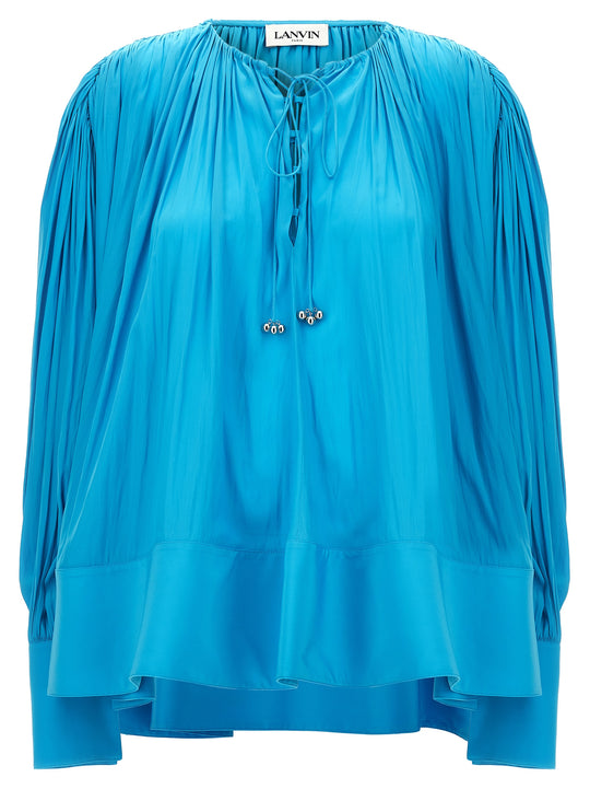 Wide Blouse Shirt And Blouse Light Blue