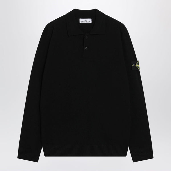 Black Wool Polo Sweater