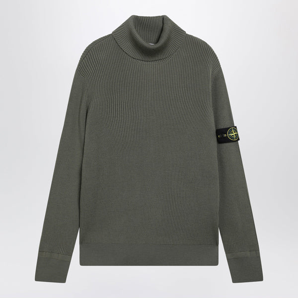 Military Green Ribbed Turtleneck Sweater