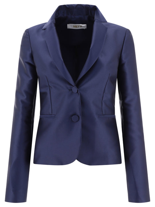 Satin Single-Breasted Blazer Jackets And Coats Blue