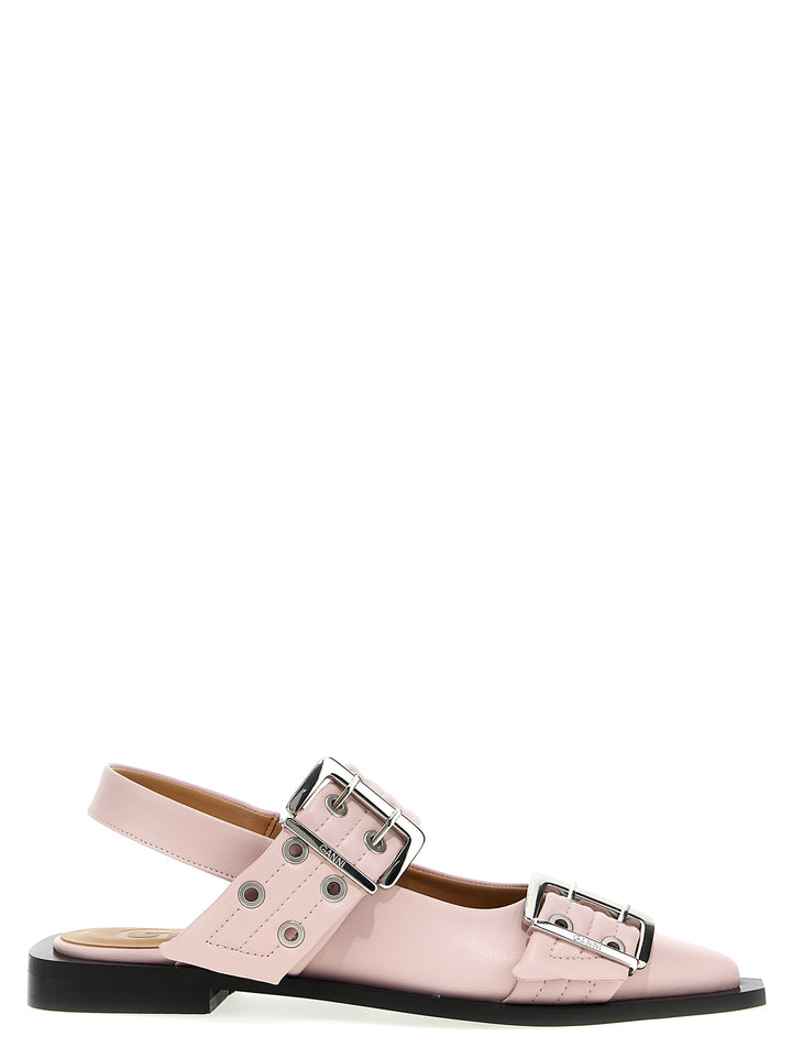 Wide Belt Buckle Flat Shoes Pink