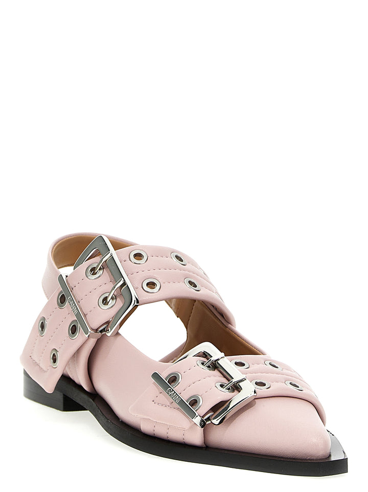 Wide Belt Buckle Flat Shoes Pink