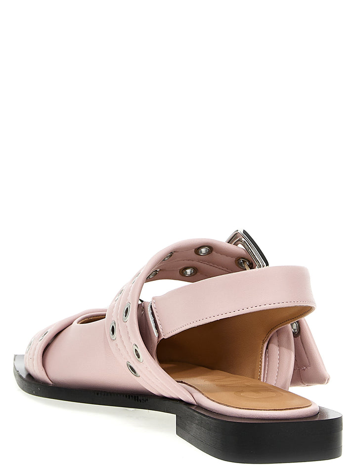 Wide Belt Buckle Flat Shoes Pink