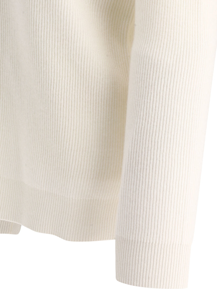 Brunello Cucinelli Maglia In Cashmere A Coste Inglesi Con Monile Knitwear - White | 35c011b50c8ed1e0b337bba84c9716ed73702b8e
