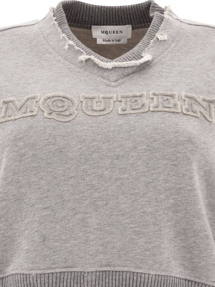 Alexander Mcqueen Cropped Sweatshirt With Mcqueen Logo Sweatshirts - Grey | 446f0f3616f1263690801b19e5661762f5eaac46