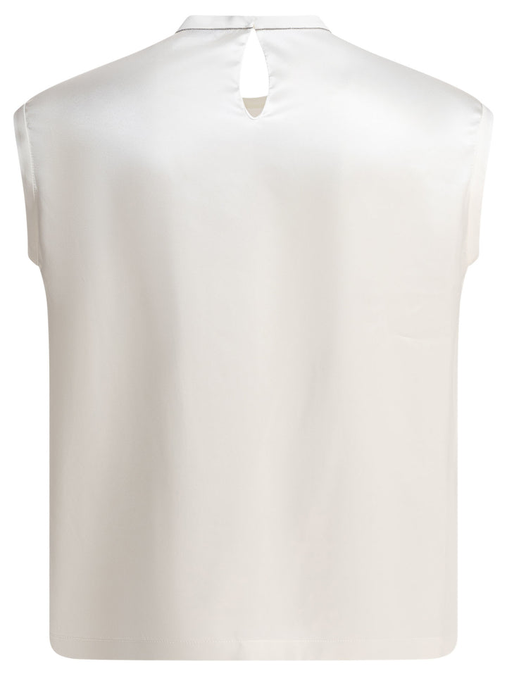 Brunello Cucinelli Satin Blouse Shirts - White | 11406af1c845d2e5cc4acc7999969269a1608a96