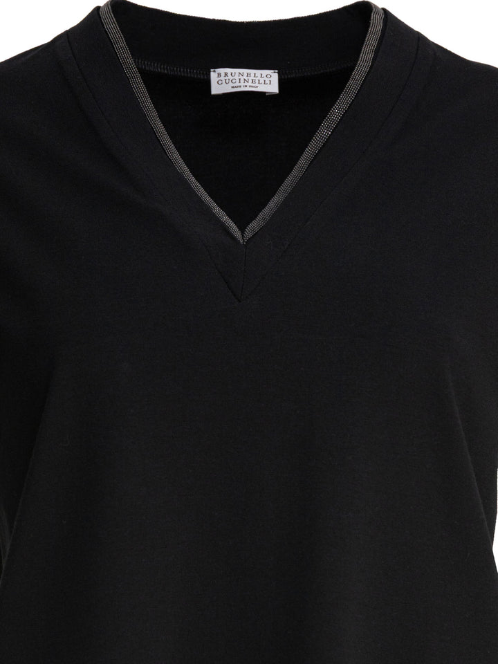 Brunello Cucinelli T-Shirt With Shiny Contour T-shirts - Black | c8fd5a05b8bbaa7158aa0e6bf2d17e1dbf1b4c85
