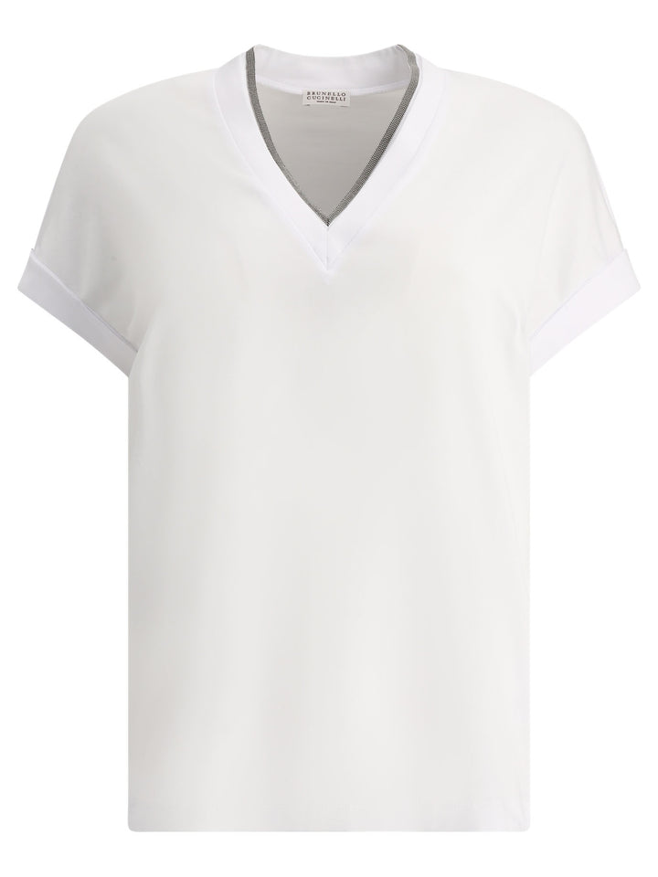 Brunello Cucinelli T-Shirt With Shiny Contour T-shirts - White | bd66446d3cccb12e15cc00c86741bf54a9d3f0d7