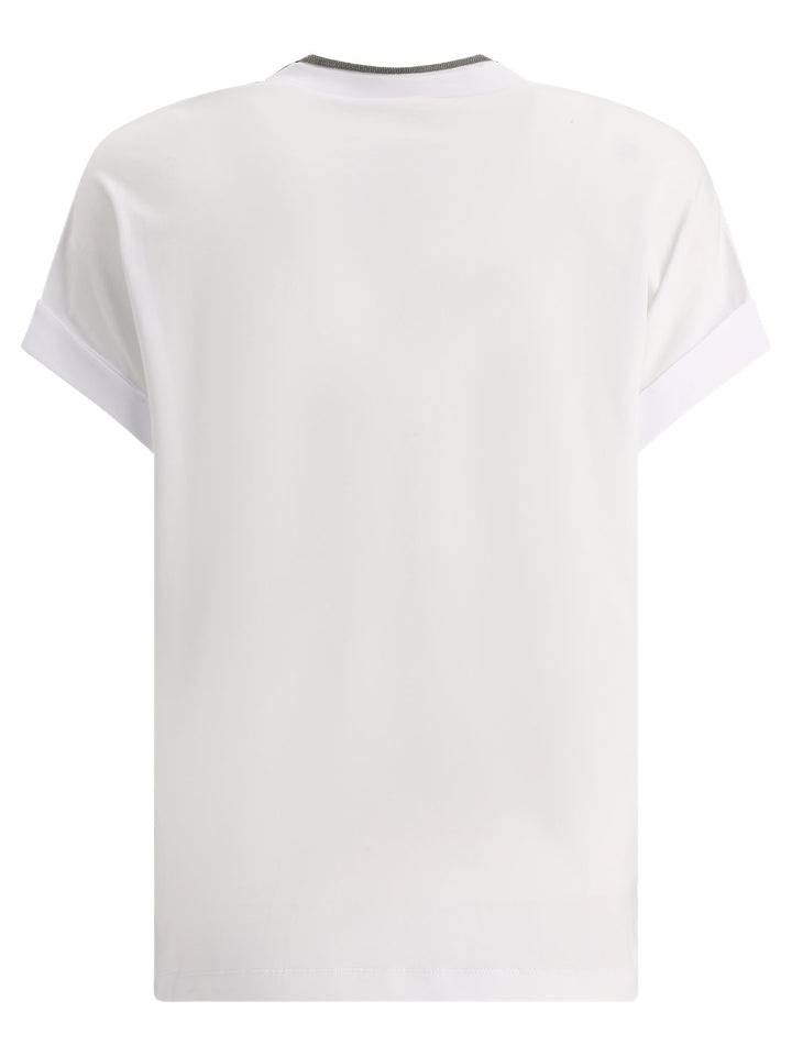 Brunello Cucinelli T-Shirt With Shiny Contour T-shirts - White | 253d6098d5c9bc778fc823fa1f3e63067729d0ef