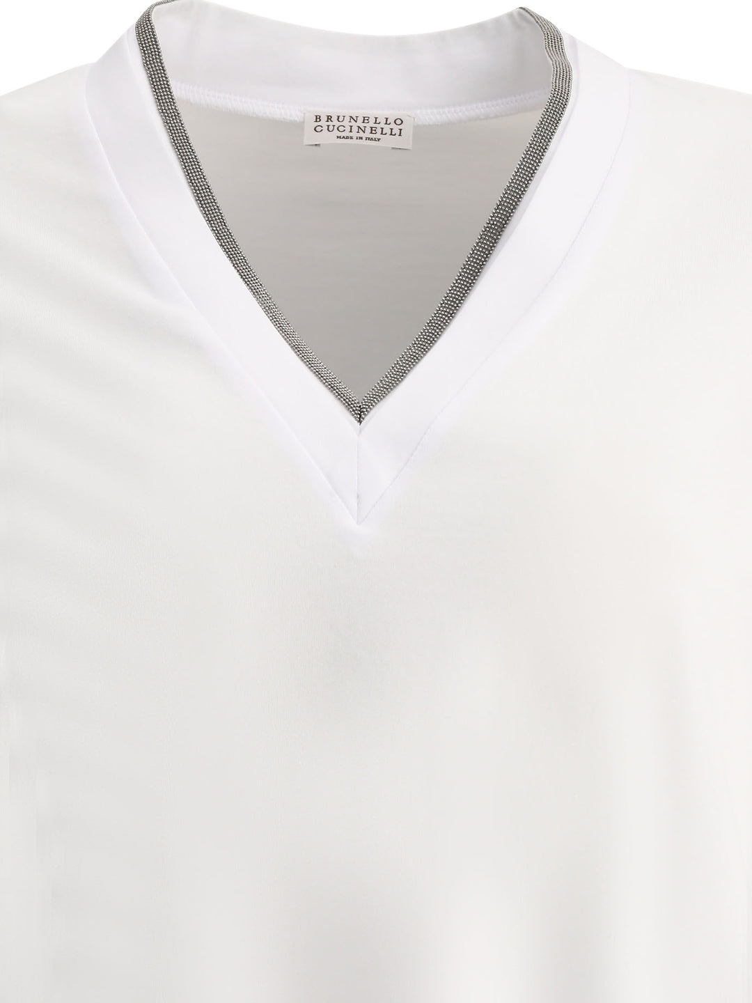 Brunello Cucinelli T-Shirt With Shiny Contour T-shirts - White | 3197bd4bb110ba77fb5c930349162b3a7bfd46bc