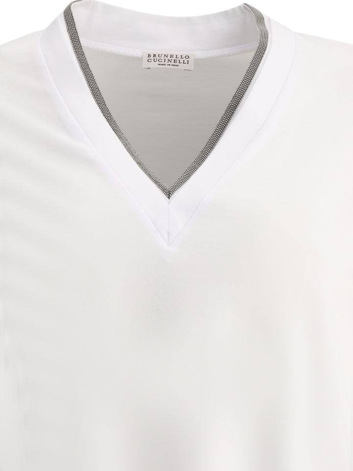 Brunello Cucinelli T-Shirt With Shiny Contour T-shirts - White | 3197bd4bb110ba77fb5c930349162b3a7bfd46bc