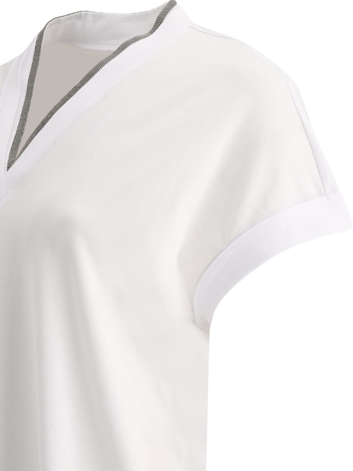 Brunello Cucinelli T-Shirt With Shiny Contour T-shirts - White | 6b8ba58922693dbb98b9cc99e1cfbfada2b72d8a