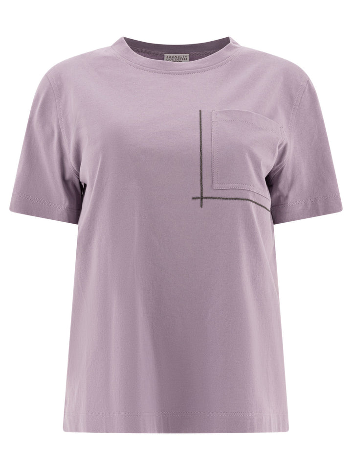 Brunello Cucinelli Cotton Jersey T-Shirt With Shiny Pocket Detail T-shirts - Purple | 790ca6d980e242875e38e1720a4f390618f5f3e1