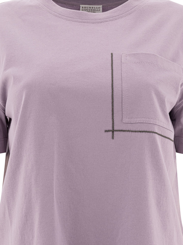 Brunello Cucinelli Cotton Jersey T-Shirt With Shiny Pocket Detail T-shirts - Purple | 26cd32895fecf8de36237459889548743811970d