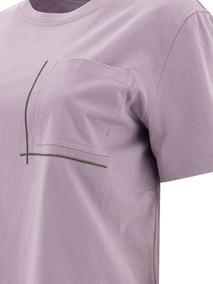 Brunello Cucinelli Cotton Jersey T-Shirt With Shiny Pocket Detail T-shirts - Purple | dbb61406dff7fdf992e2b75d6b98a36b634f2db6