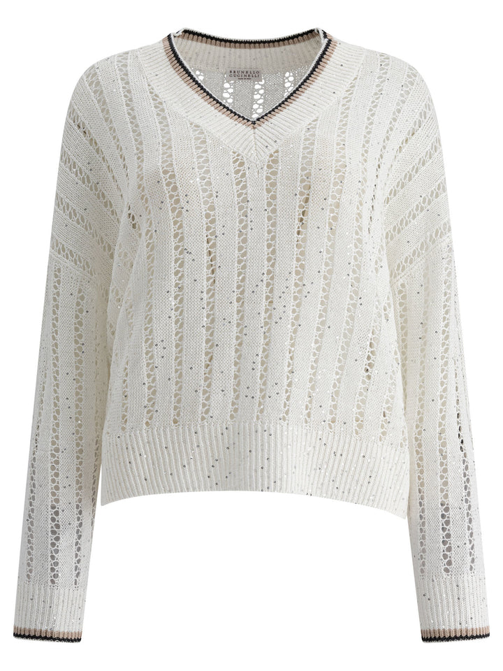 Brunello Cucinelli Daxxling Ribbed Net Knitwear - White | f3d8085abecadea101b285314a9ebda5b230e29a