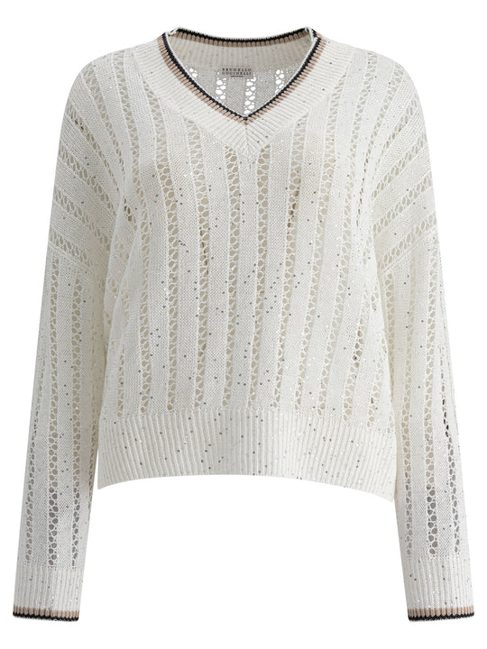 Daxxling Ribbed Net Knitwear White