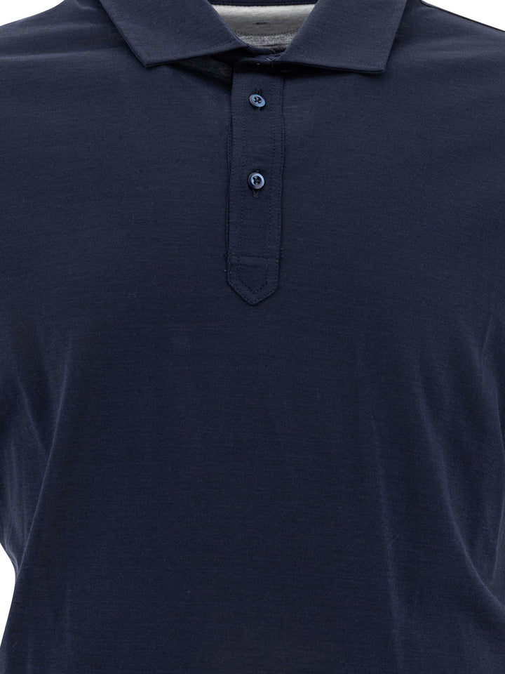 Brunello Cucinelli Silk And Cotton Jersey Polo Shirt Polo shirts - Blue | f41bebc48abdbcacf13c1771c6e3a66580d96d4e