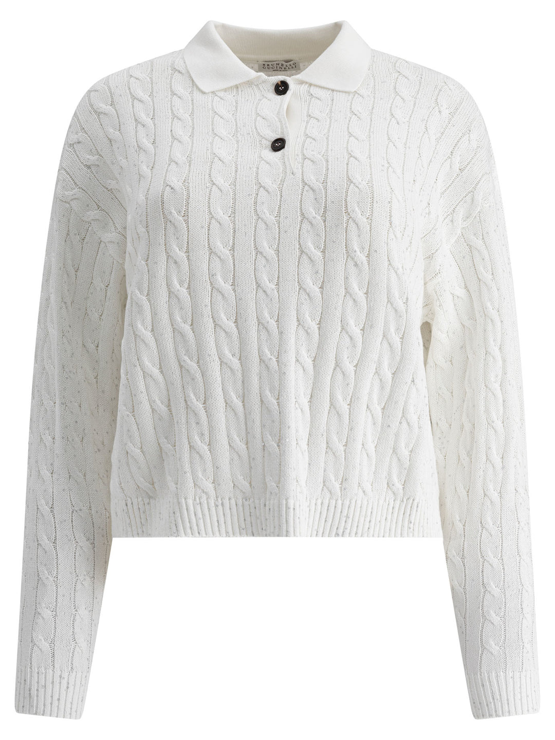 Brunello Cucinelli Dazzling Cables Knit Polo Shirt Polo shirts - White | ac956fbabea54636456f3c5f640c6fbe1b7cc7e0