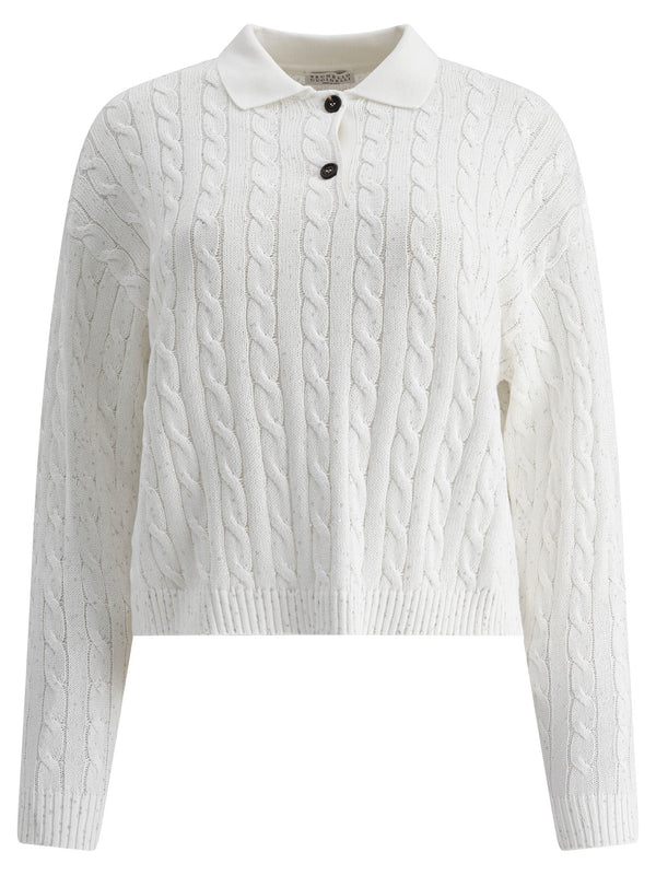 Dazzling Cables Knit Polo Shirt Polo Shirts White
