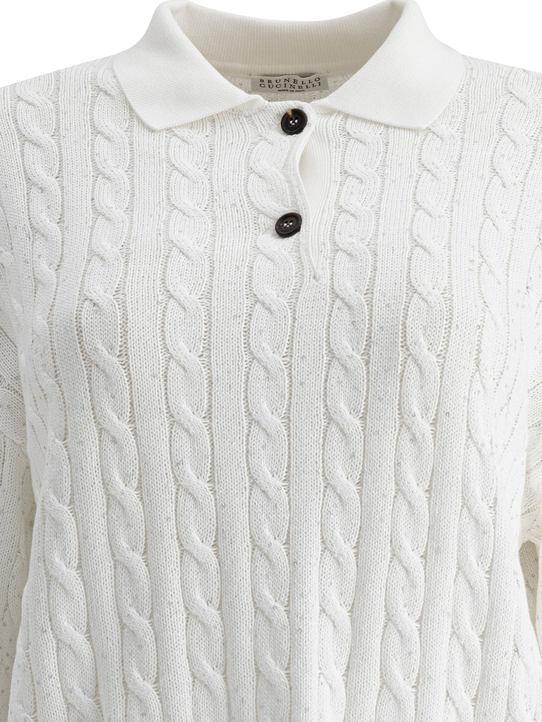 Brunello Cucinelli Dazzling Cables Knit Polo Shirt Polo shirts - White | 26311f0b1fc08206a5a0e16ff751ba8498f5b62d