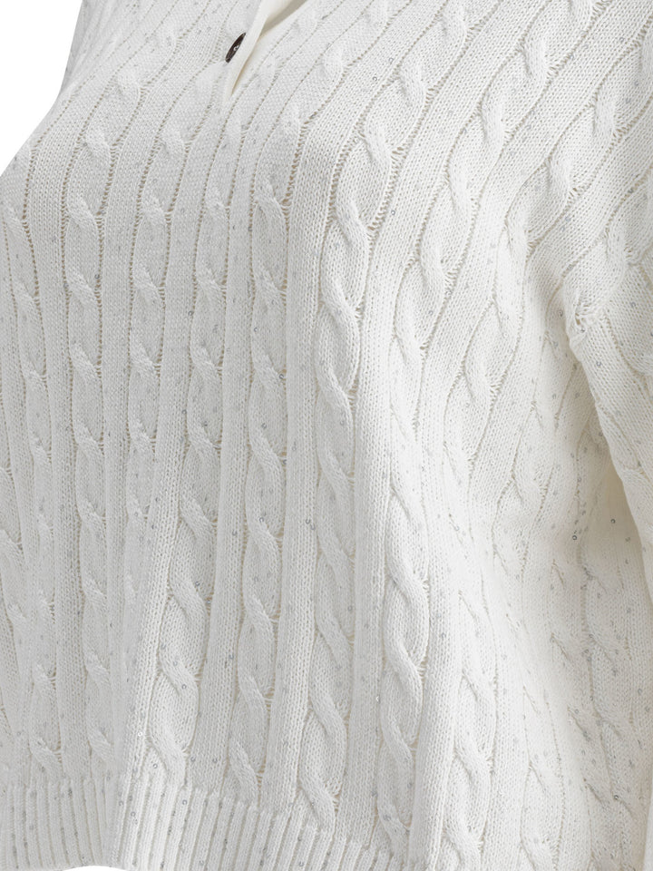 Brunello Cucinelli Dazzling Cables Knit Polo Shirt Polo shirts - White | 7851ac3a67c92ab14791e066a72dc9944c095b8e