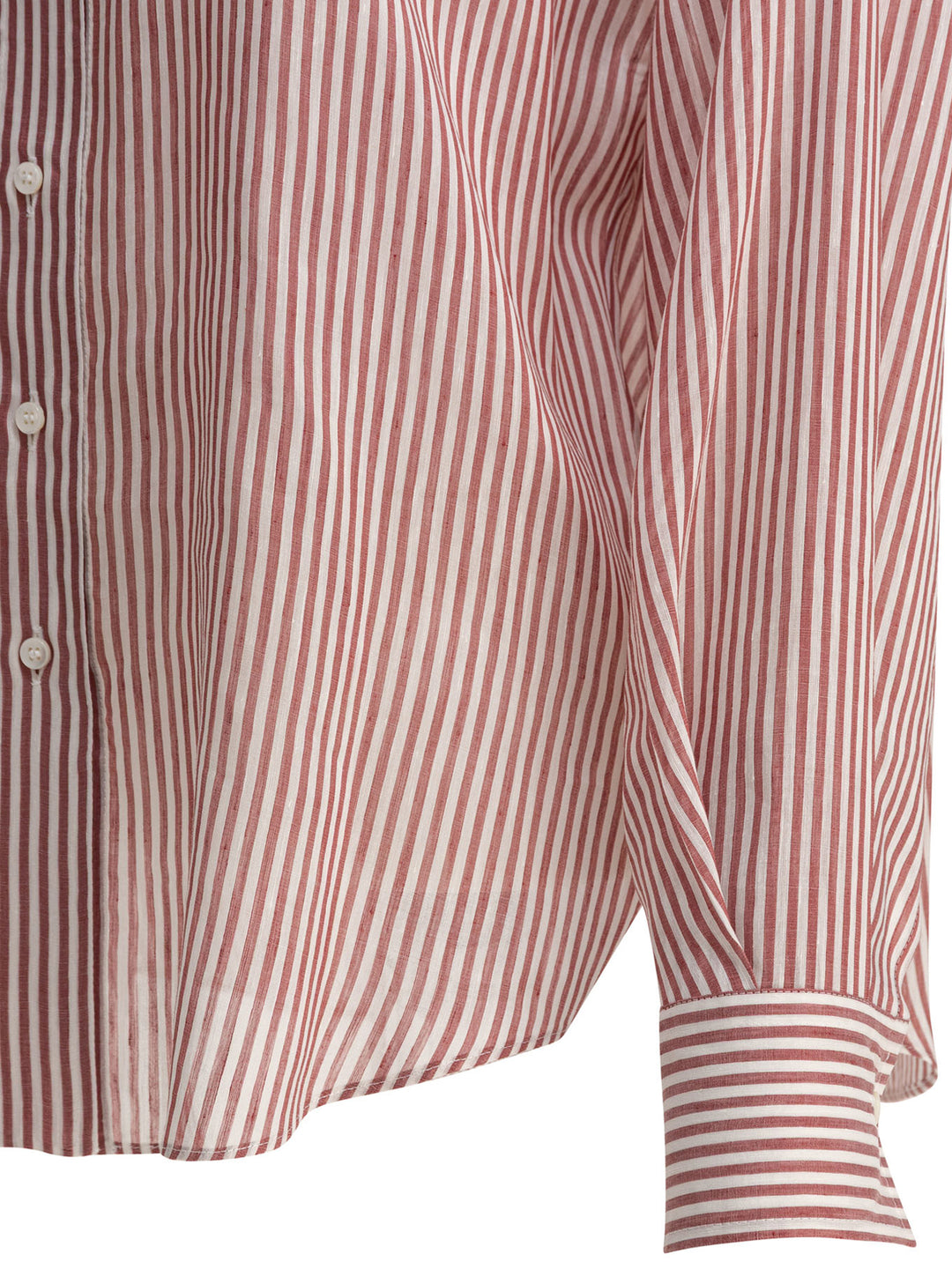 Brunello Cucinelli Linen And Silk Striped Organza Shirt With Shiny Collar Detail Shirts - Bordeaux | e3f41abc22235669395762bde19f689062ca5b98