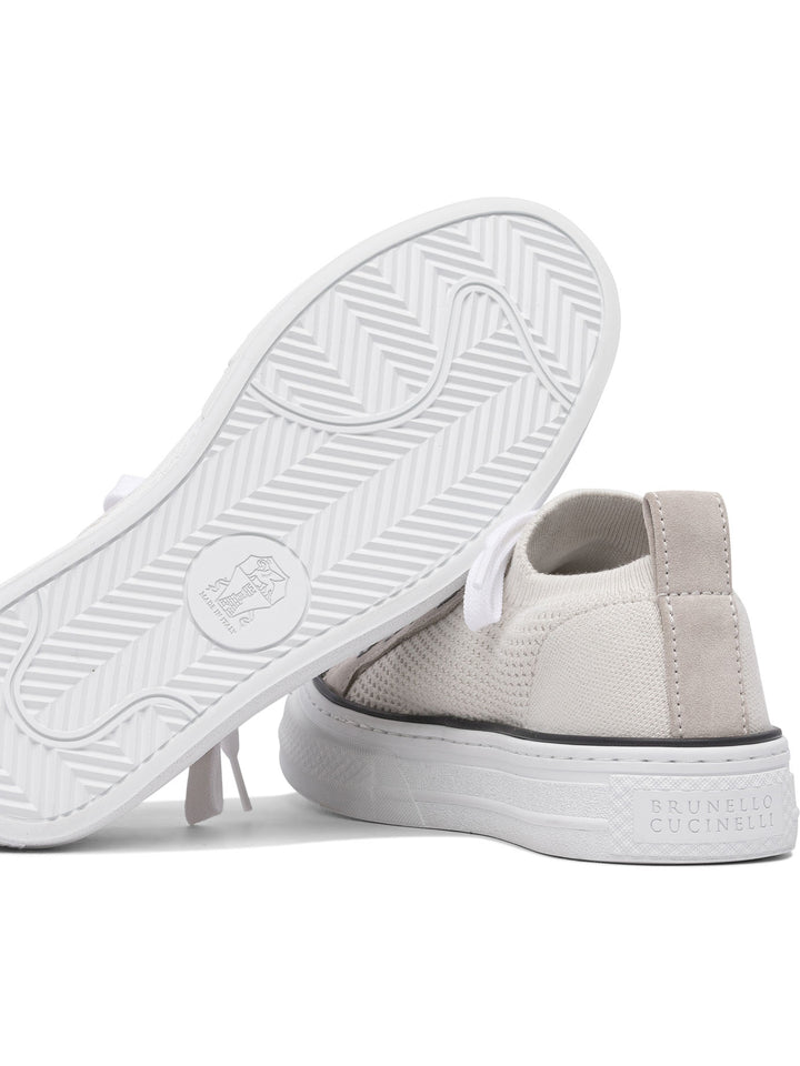Brunello Cucinelli Cotton Knit And Suede Sneaker With Precious Toe Sneakers & Slip-On - Beige | 2b73df5686aadc182b1f3027999d712158944597