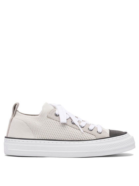 Cotton Knit And Suede Sneaker With Precious Toe Sneakers & Slip-On Beige