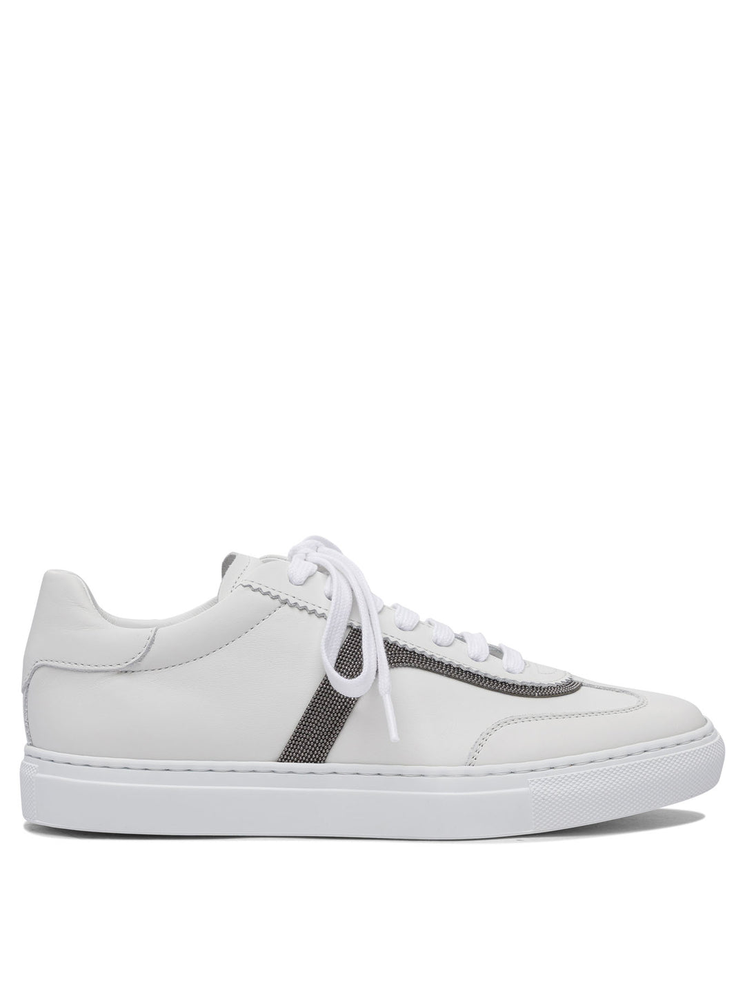 Brunello Cucinelli Leather Sneaker With Precious Detail Sneakers & Slip-On - White | cc5cfe0f54baaab845638bddcc9ca9e52bd87a33