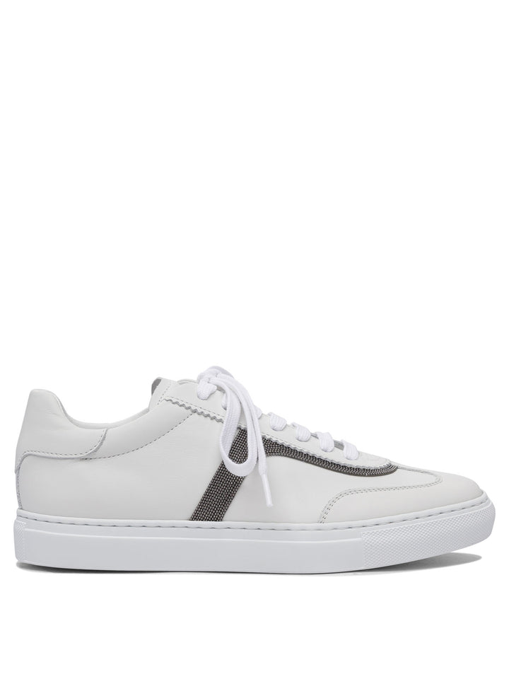 Brunello Cucinelli Leather Sneaker With Precious Detail Sneakers & Slip-On - White | cc5cfe0f54baaab845638bddcc9ca9e52bd87a33