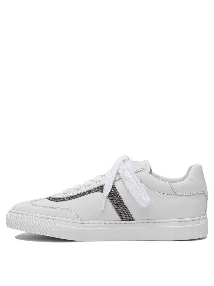 Brunello Cucinelli Leather Sneaker With Precious Detail Sneakers & Slip-On - White | d6250baefdfc05046c0d727e02146b6c0cea2159