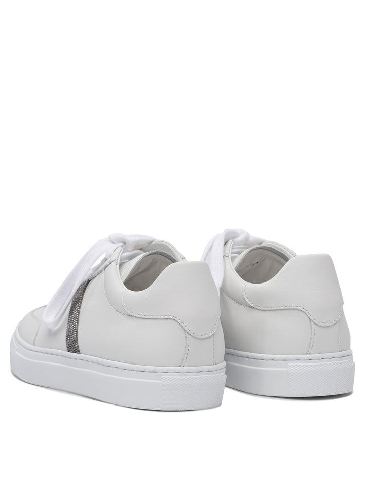 Brunello Cucinelli Leather Sneaker With Precious Detail Sneakers & Slip-On - White | 2cb83d924e99371ba7a7a5fb4820e1d3858acb66