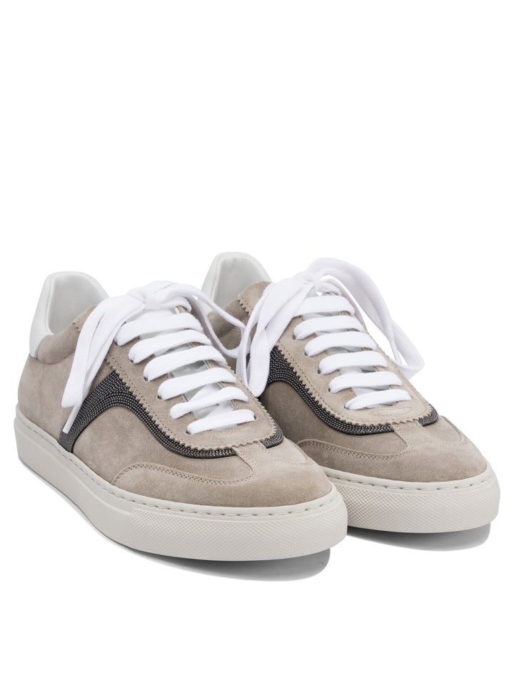 Brunello Cucinelli Suede Sneakers With Monil Detailing Sneakers & Slip-On - Grey | f5124d558f2b565f373774058ae6ac3cee0d8c51