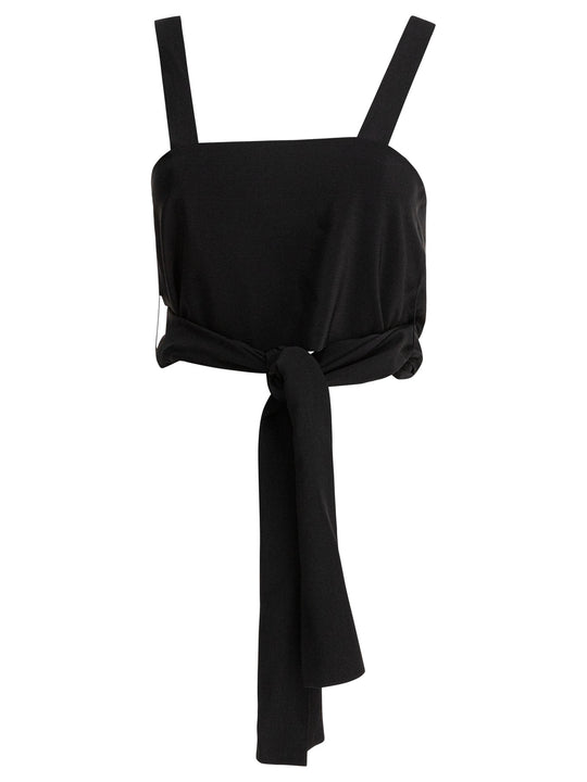 Cropped Tank Top With Ribbons Tops Black