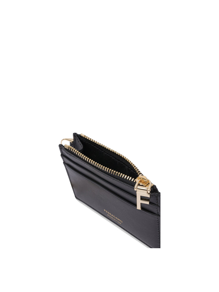 Ferragamo Leather Card Case With Keychain Wallets & Card holders - Black | 282661a37e864bba33ae54fd2e0b453d2aee1c7a