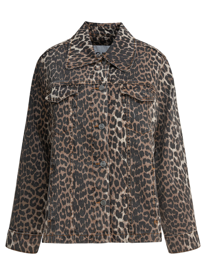 Ganni Leopard Denim Jacket Jackets and Coats - Brown | 566638d99f2c2f65e429c265ba71927d2d30e4d2