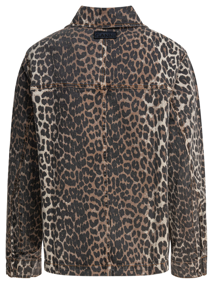 Ganni Leopard Denim Jacket Jackets and Coats - Brown | d79973abaa3e509aeb0e437496a7a670887d65b7
