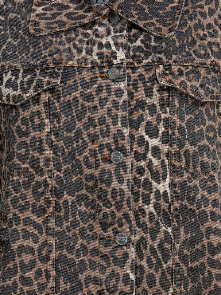 Ganni Leopard Denim Jacket Jackets and Coats - Brown | f83df7867c37a42b498a2965ad05d96cd008a20b